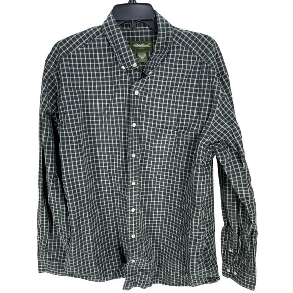 Eddie Bauer Button Up Shirt Mens L Tall Green Plaid Long Sleeve Cotton Casual - Picture 1 of 5